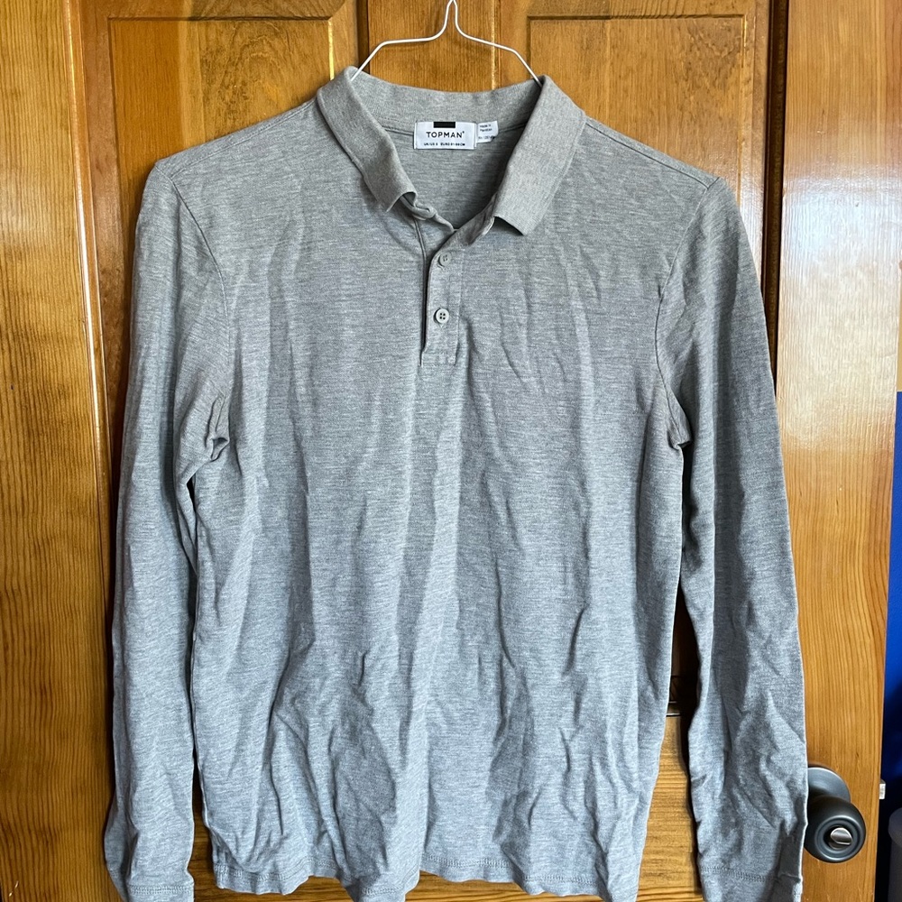 Grey Topman long sleeve polo shirt